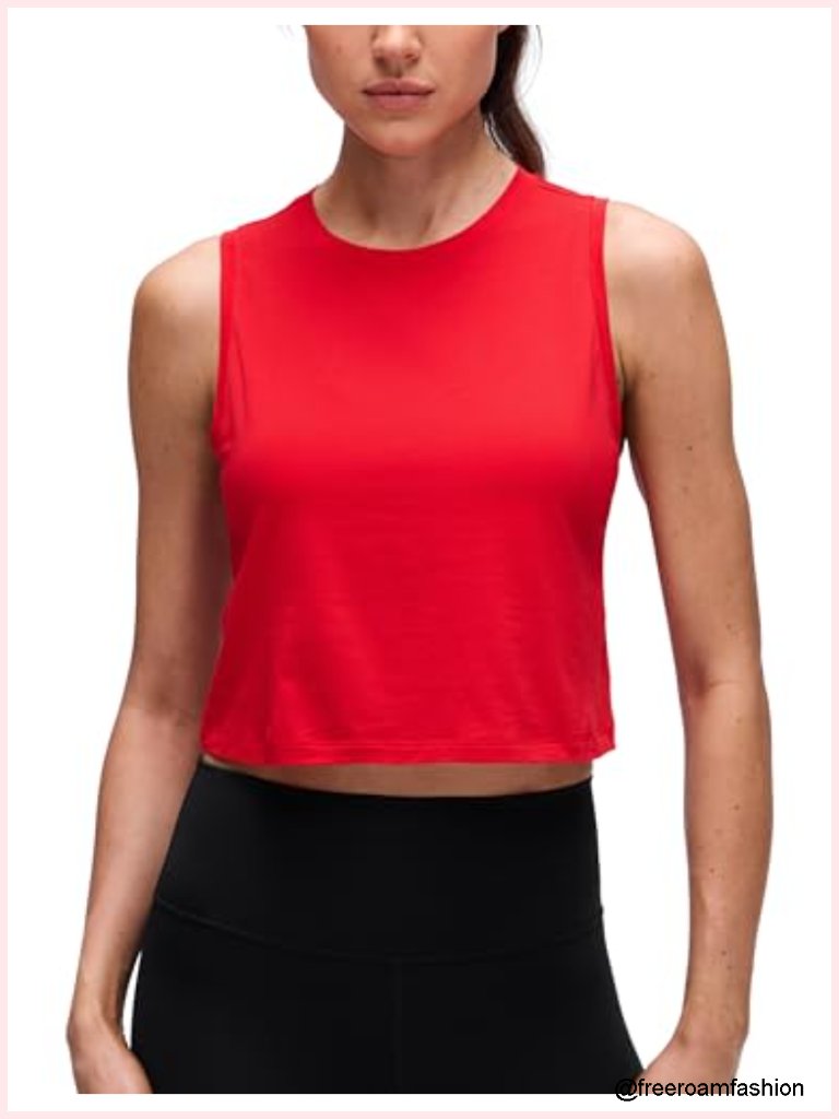 Pima Cotton Racerback Crop Tank Top - Sleeveless Crewneck, Classic Fit, Workout